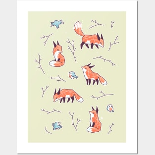 Fox and Bird Pattern Posters and Art